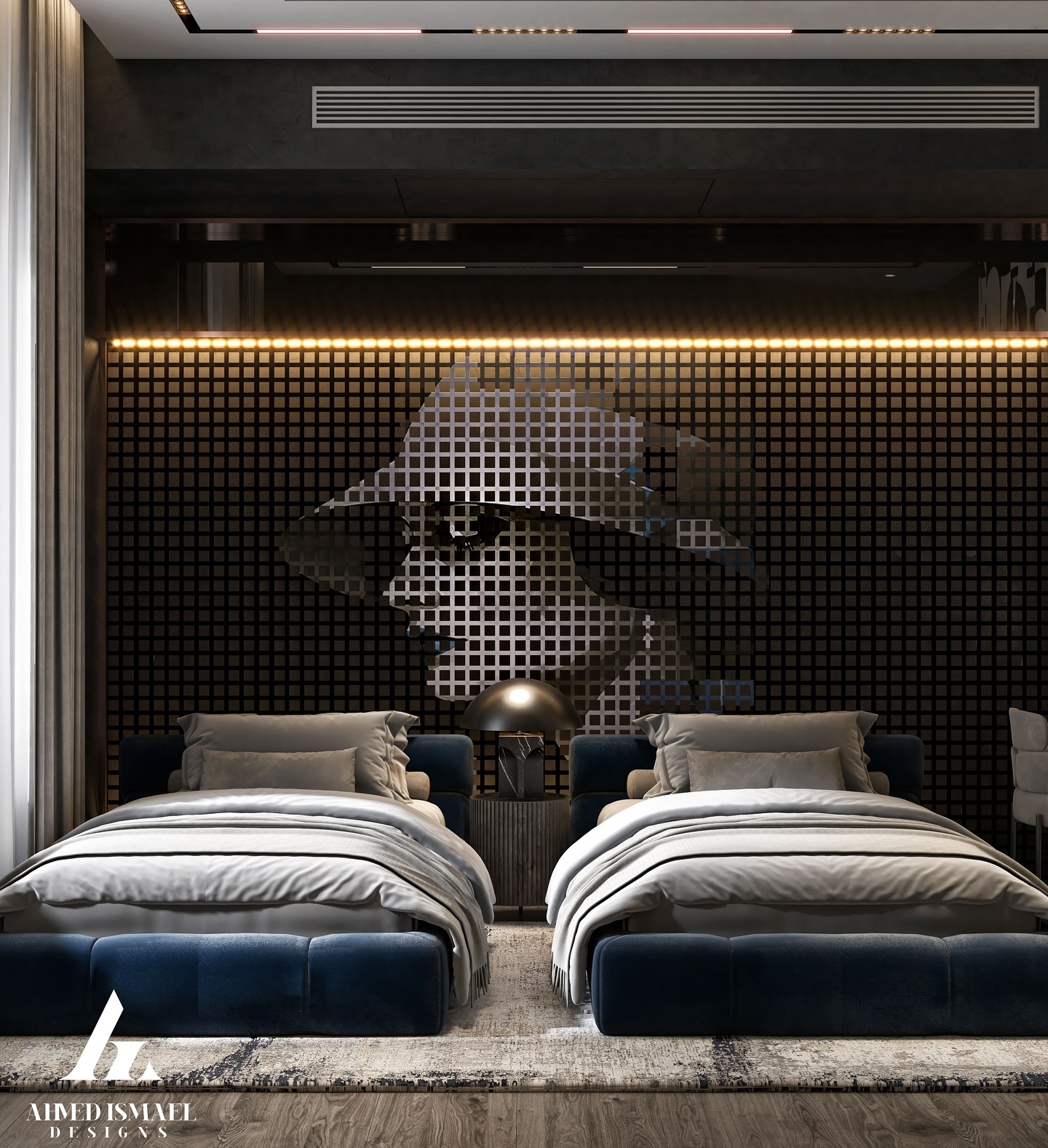 16. the Moonlit Canopy Bed with Geometric Accent Wall