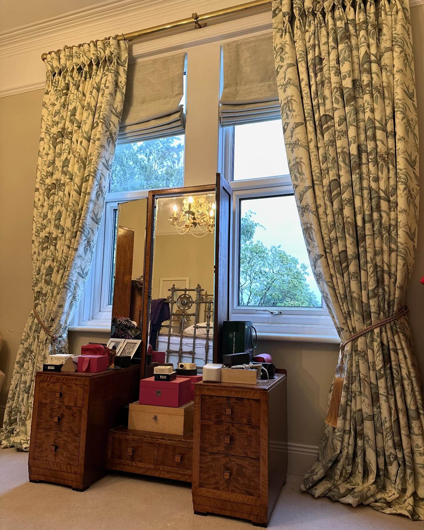 24. Whispering Willow Leaves Curtains with Geometric Sunlight Dance