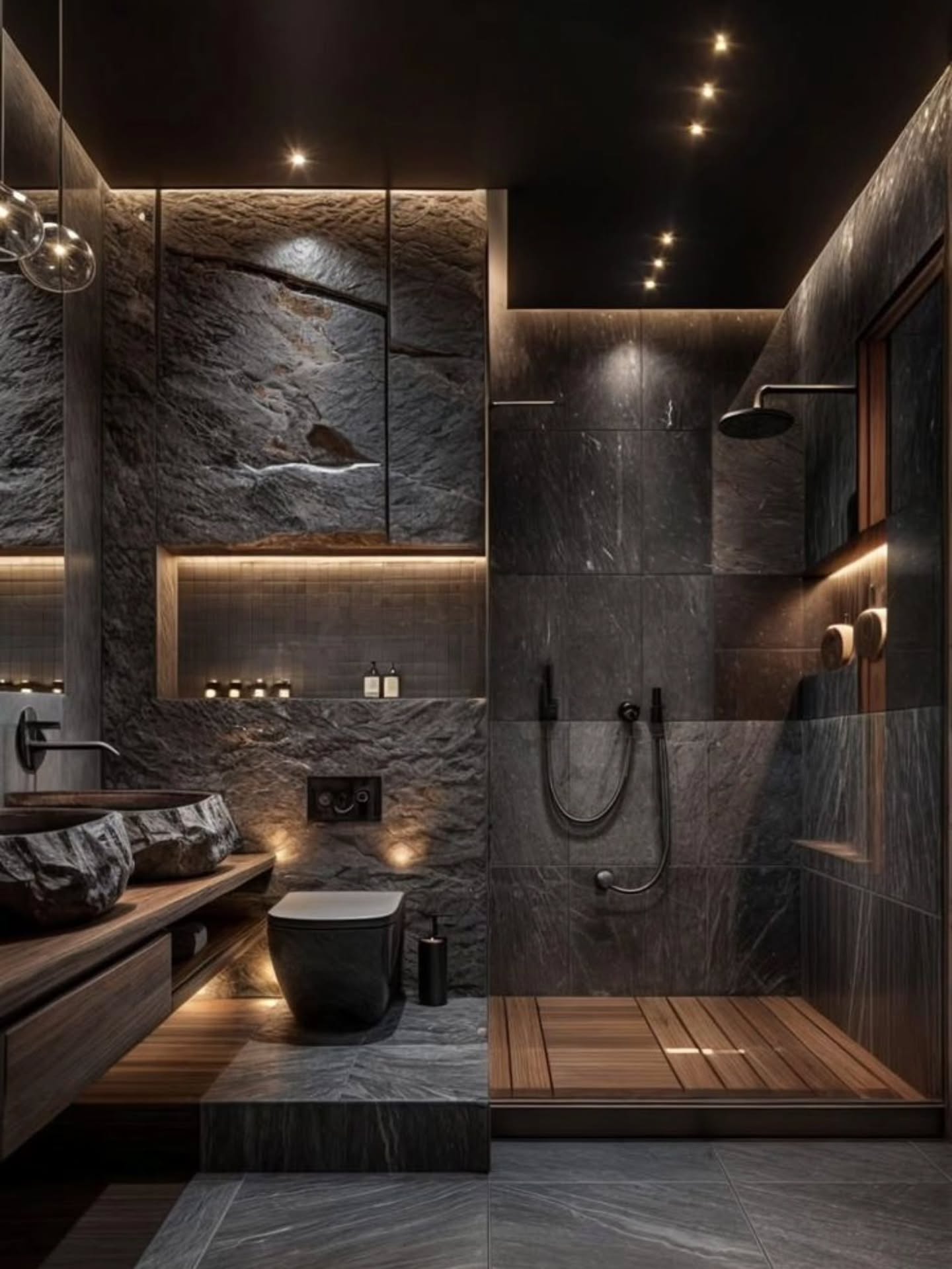 2. Black and White Mosaic Tiles Forming a Whimsical Wave Pattern on the Floor