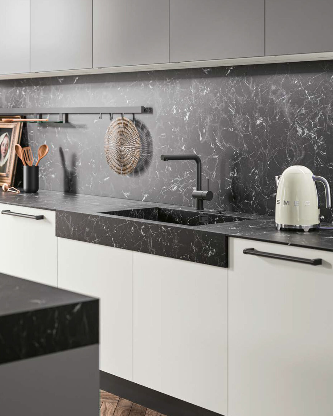 20. the Monochrome Mosaic Of Marble and Metal with a Geometric Grid