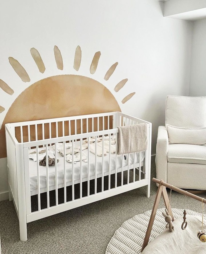 3. Moonlit Cradle: Soft Lavender and White Nursery with Geometric Mobile