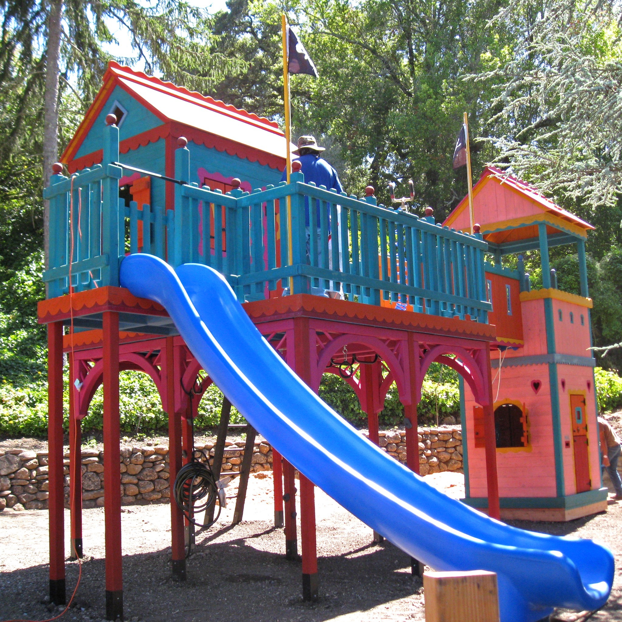 3. a Whimsical Canopy Of Tires and Ropes Swinging Over a Wooden Fortress