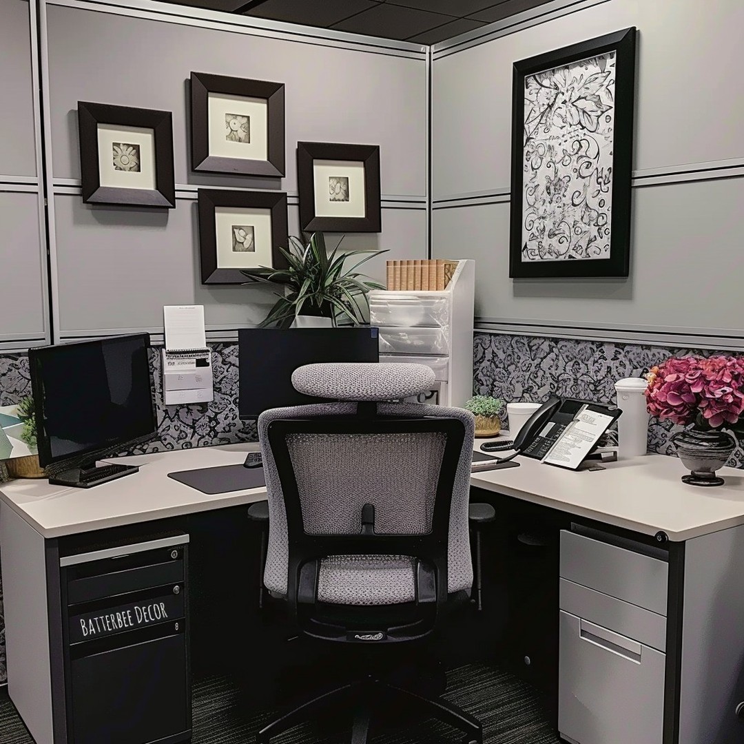 11. Cubicle Corner Transformed Into a Mini Zen Garden with Bonsai and Bamboo Accents
