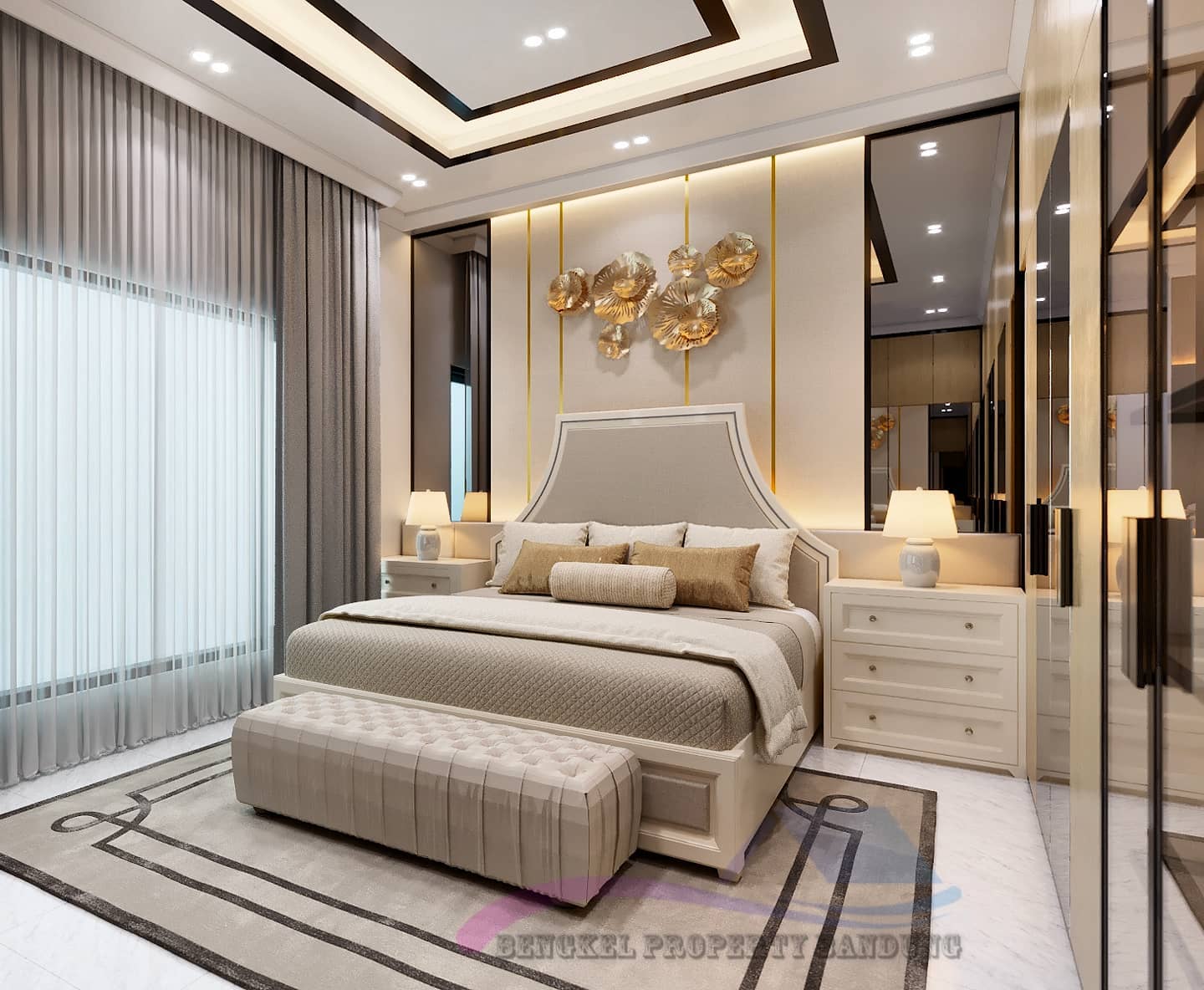 31. Moonlit Serenity: a Bedroom with Silver Accents and Geometric Wall Art