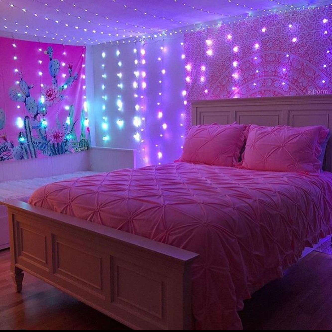 32. Whimsical Forest Canopy Bed with Glowing Mushroom Nightstand