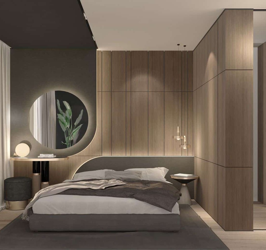 6. Moonlit Serenity: a Bedroom with a Suspended Crescent Moon Light and Botanical Wall Art