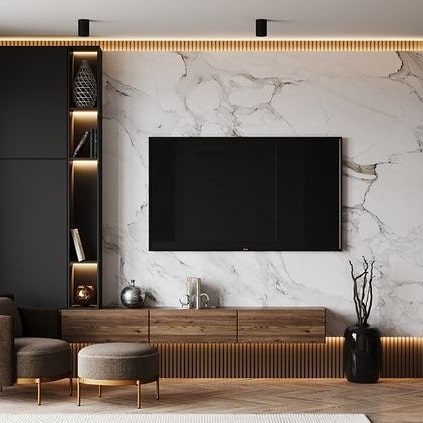 27. Cascading Ferns and Golden Accents on a Floating Shelf Nook