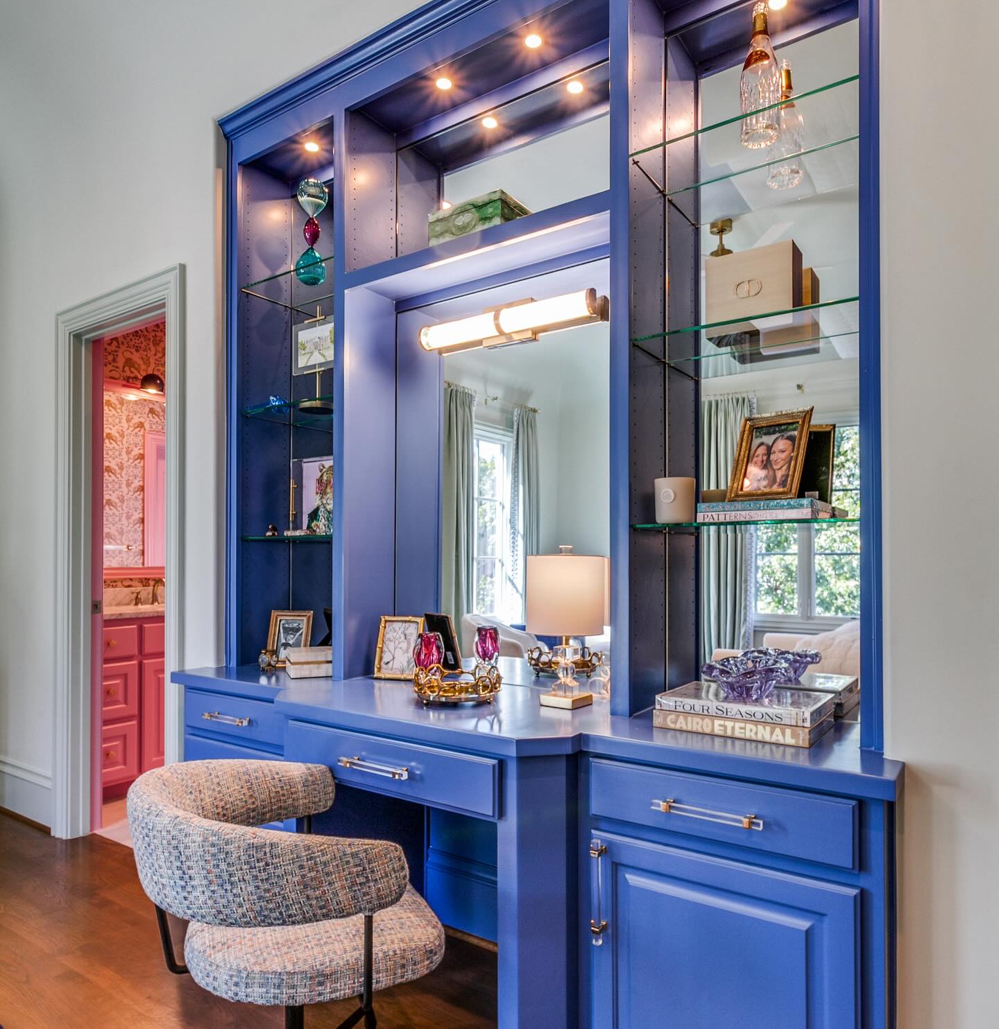 20. the Floating Mirror and Geometric Lights Vanity Setup