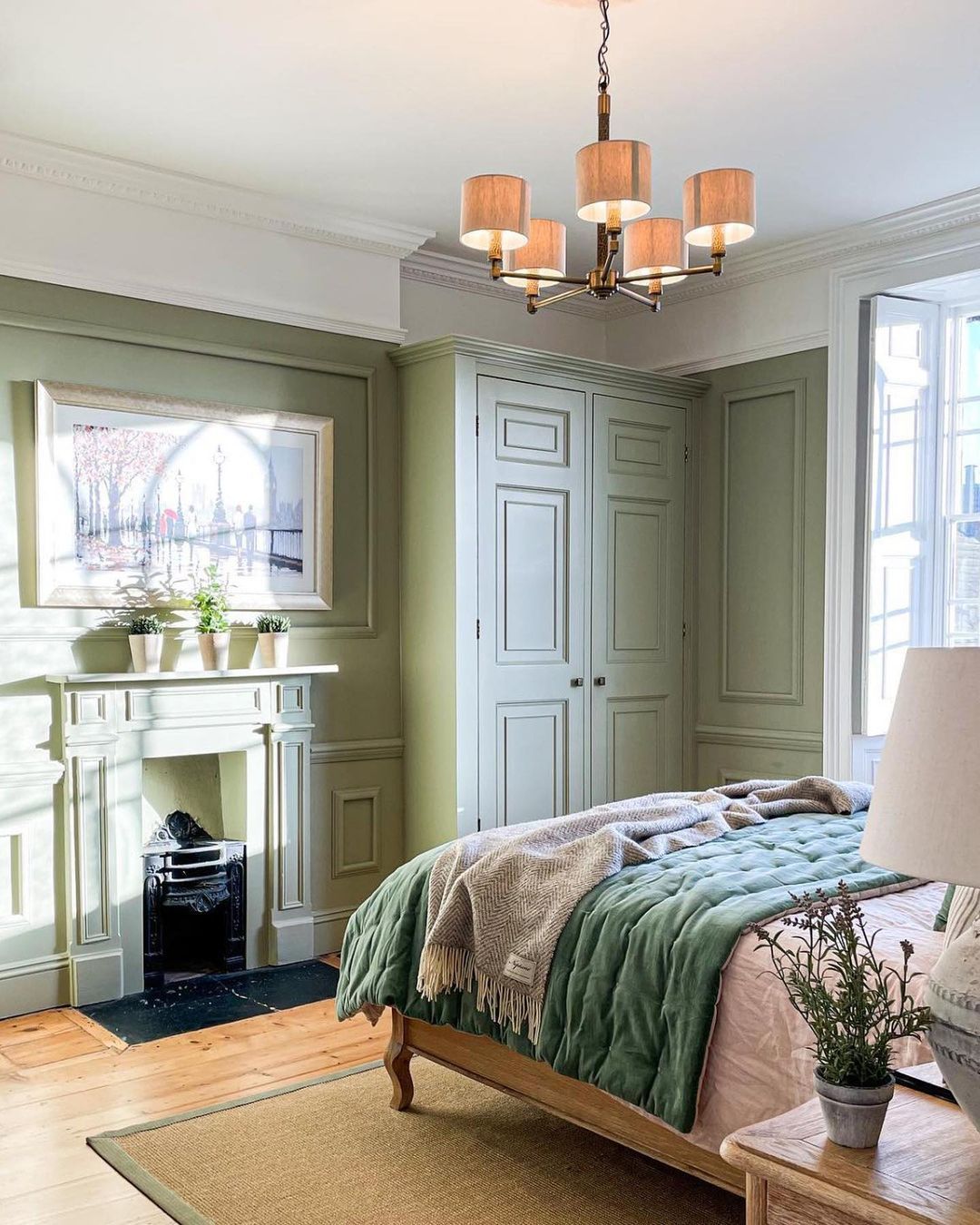 15. Sage Green Waves Meet Wicker Whimsy In Boho Bedroom Bliss