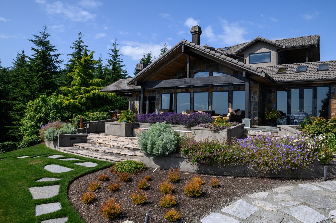 18. a Crimson Maple Embraced by Emerald Boxwoods and Lush Lavender