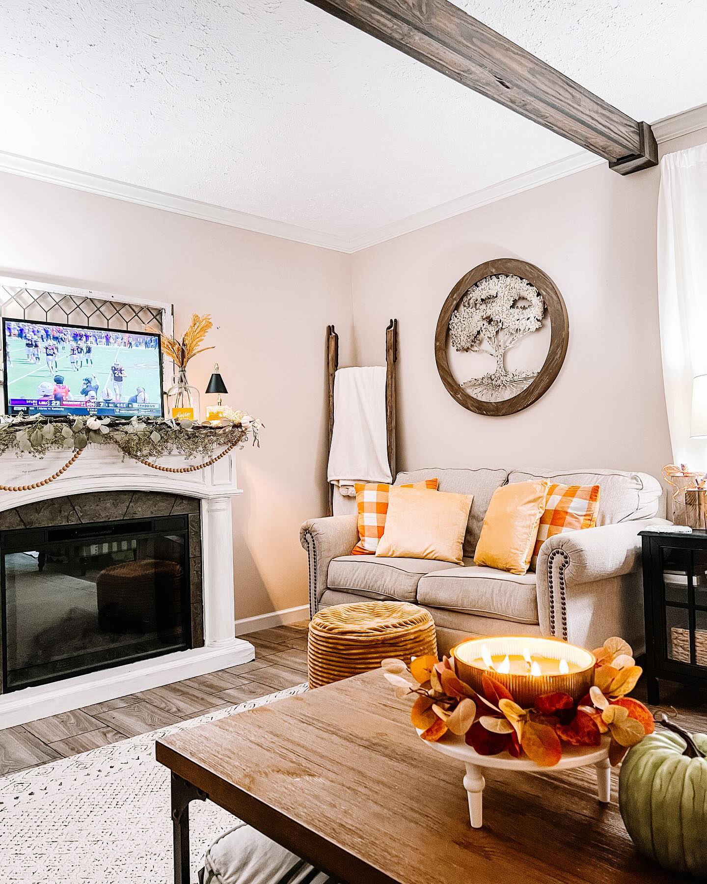 8. a Rustic Pumpkin Vignette with Antique Brass Accents and Dried Lavender