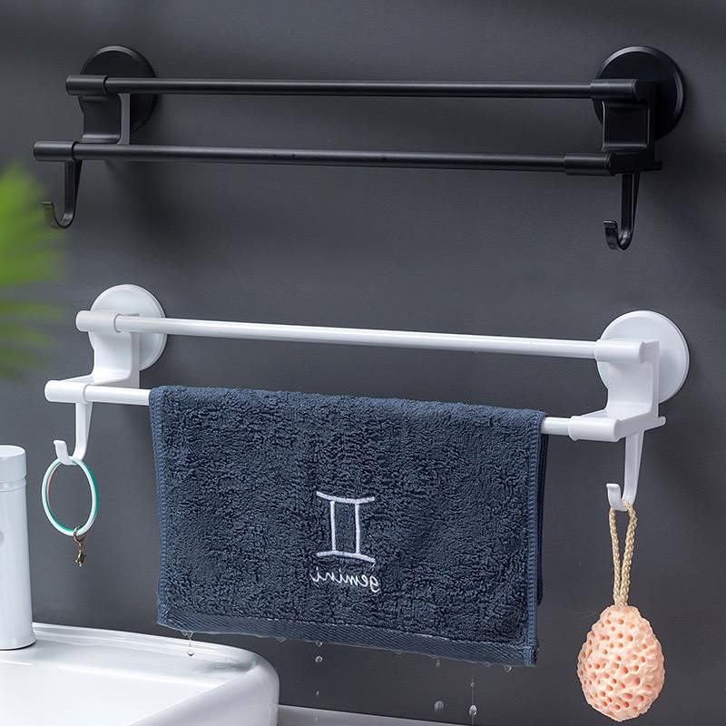 7. Moonlit Marble and Matte Black Fusion Towel Holder