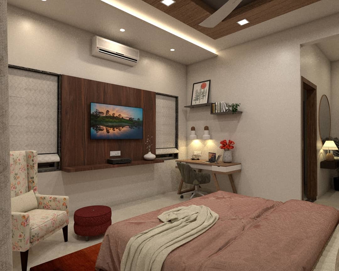 15. Cozy Nook with a Suspended Ladder and Geometric Wall Art