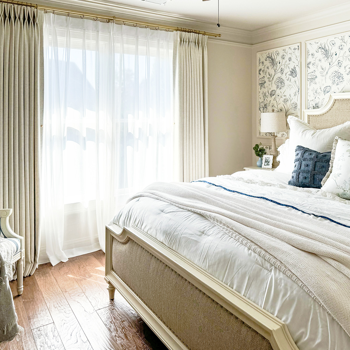 27. Sunlit Serenity with Delicate Draping and Sheer Panels