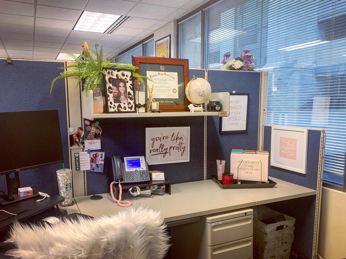 4. Cubicle Transformation with a Bamboo Ladder and Faux Plant Cascade