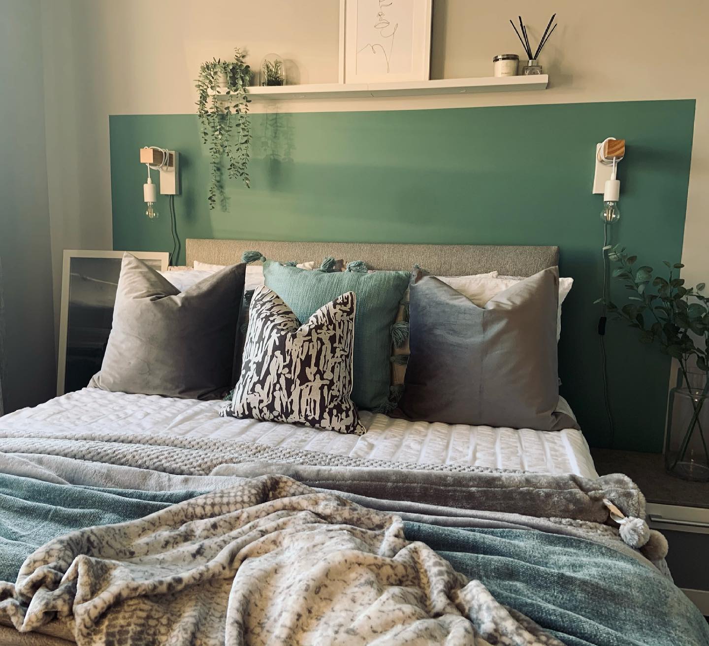 12. the Whimsical Sage Green Canopy Bed with Macrame Dreamcatcher Accents