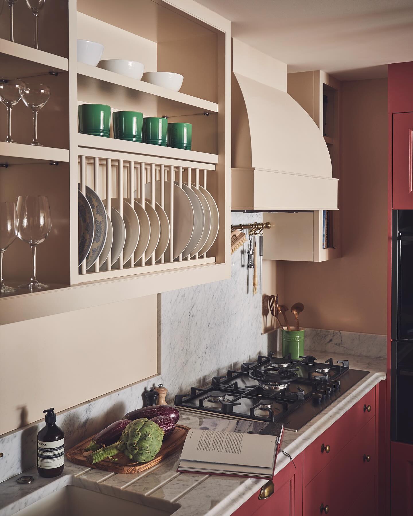 4. Moonlit Serenity: Floating Shelves with Antique White Vases and Greenery