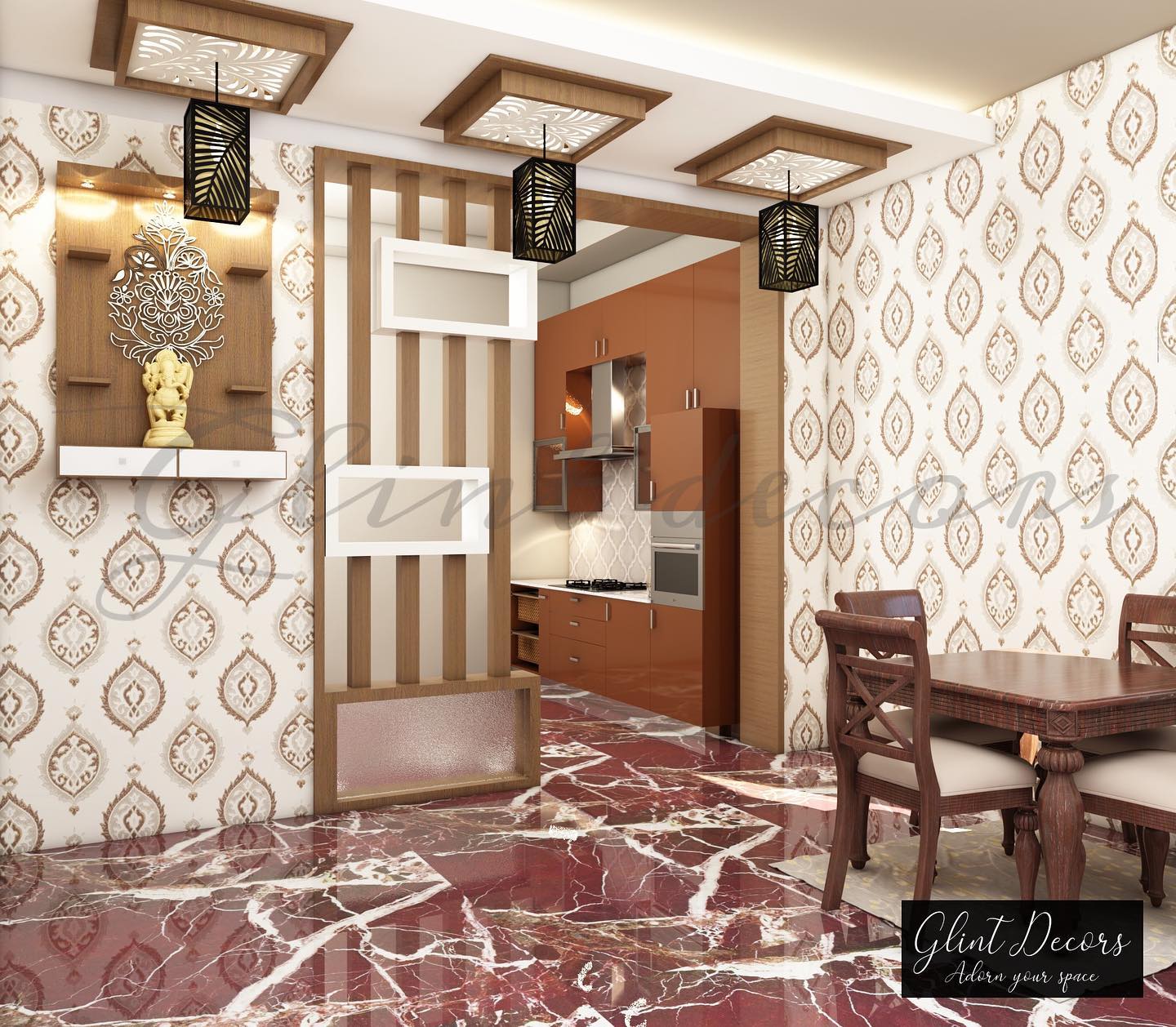 18. Geometric Grid Partition with Embedded Greenery Accents