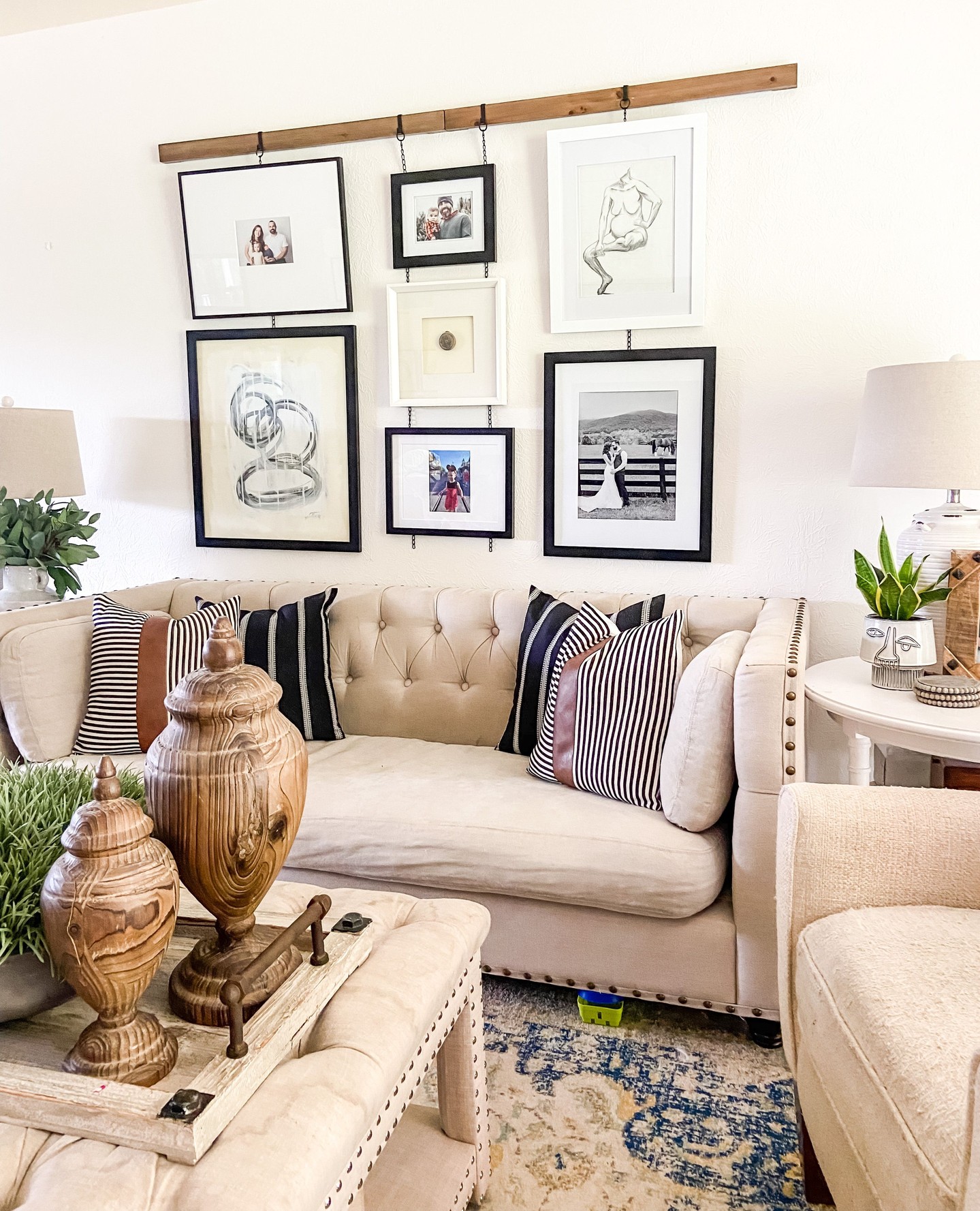 12. the Crimson Clockwork Gear Accent Wall with Vintage Portraits