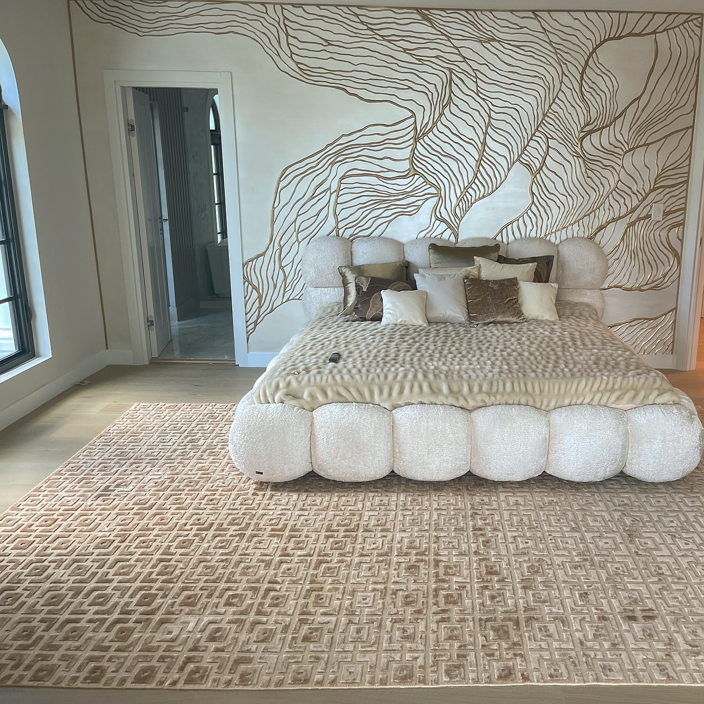 12. Crimson Waves and Geometric Shadows: a Bedroom Rug Transformation