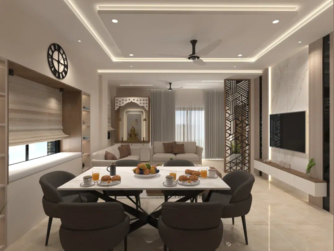 12. the Crimson Velvet Couch and Geometric Wall Art Living-dining Fusion