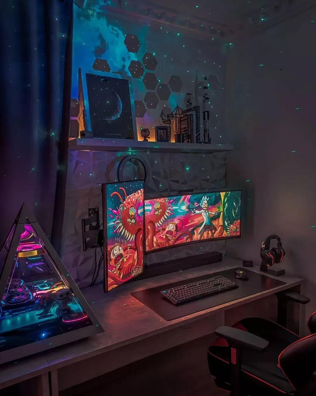 4. Neon Glow Gaming Nook with Retro Arcade Accent