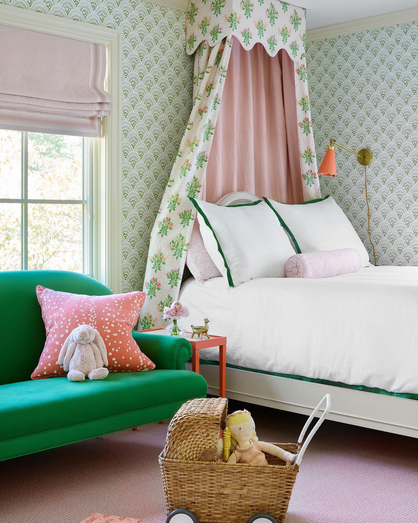 27. Whimsical Wall Of Whimsy with Floating Shelves and Floral Garland