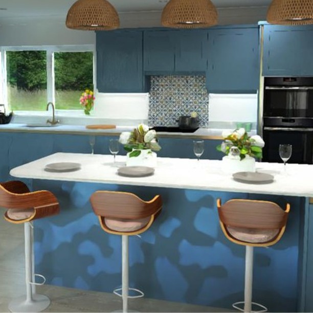 18. Cobalt Waves and Copper Accents: a Modern Kitchen's Bold Contrast