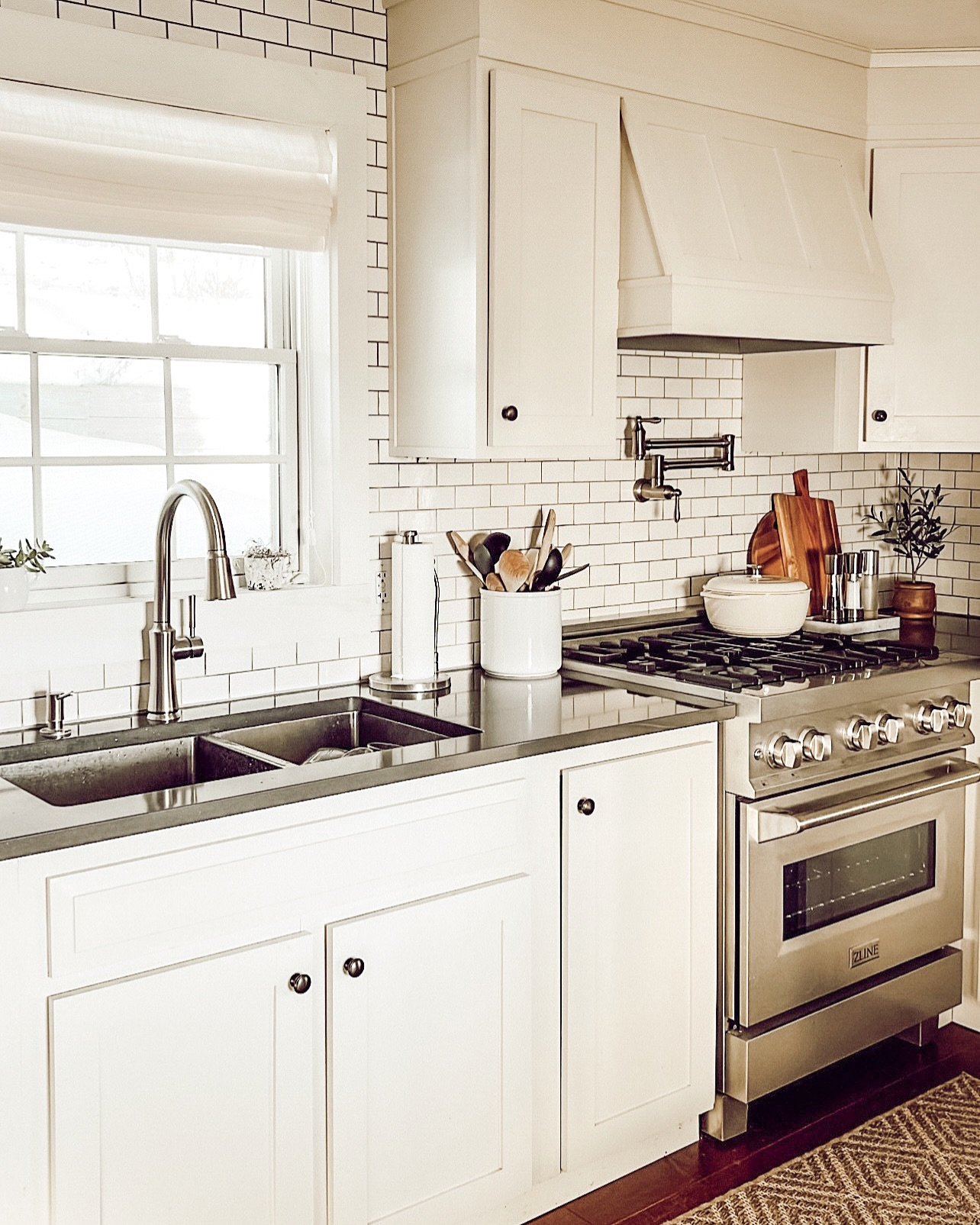 5. Moonlit Granite Shelf with Copper Accents Above a Stainless Sink