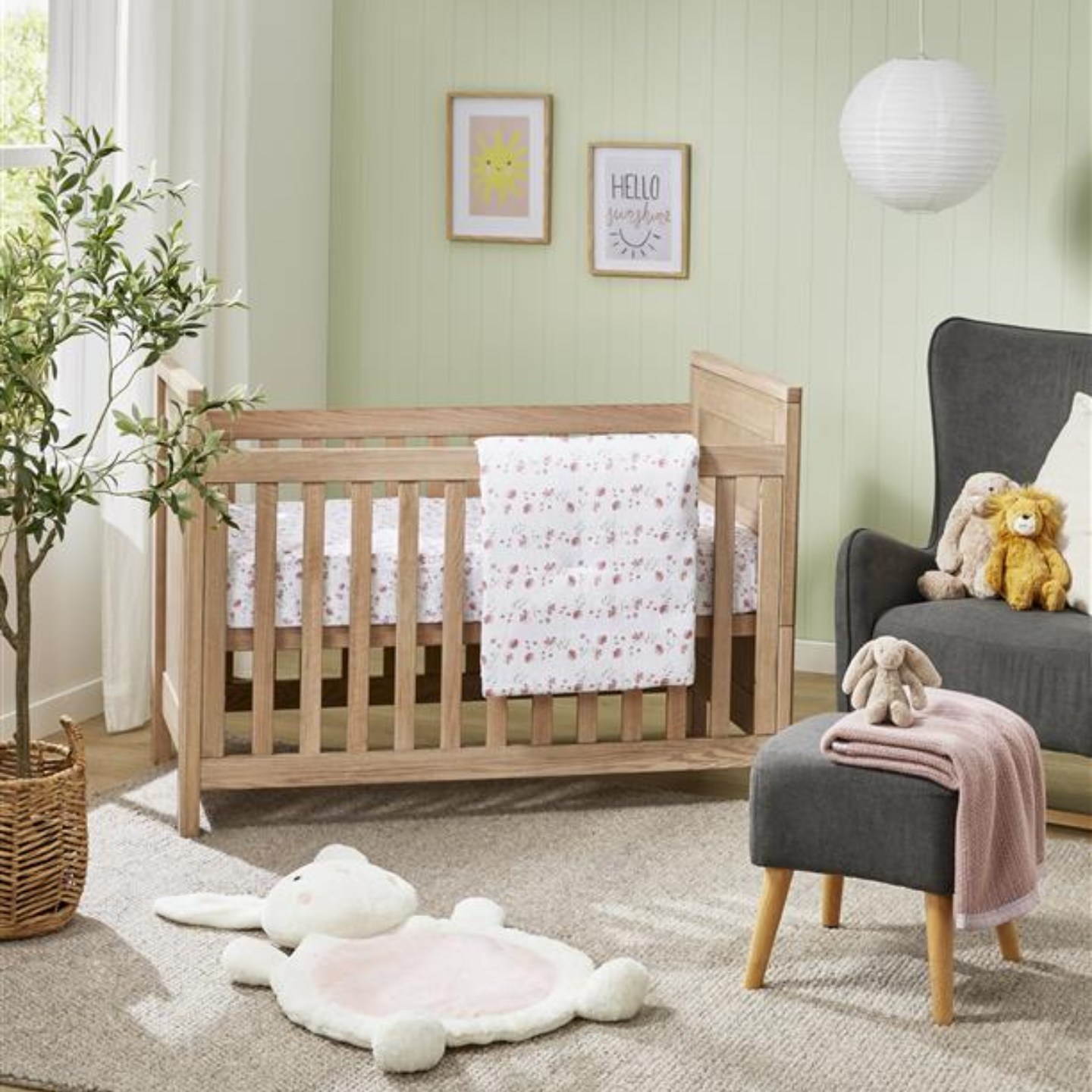 2. a Cactus-themed Crib with a Sun-kissed Wall Accent