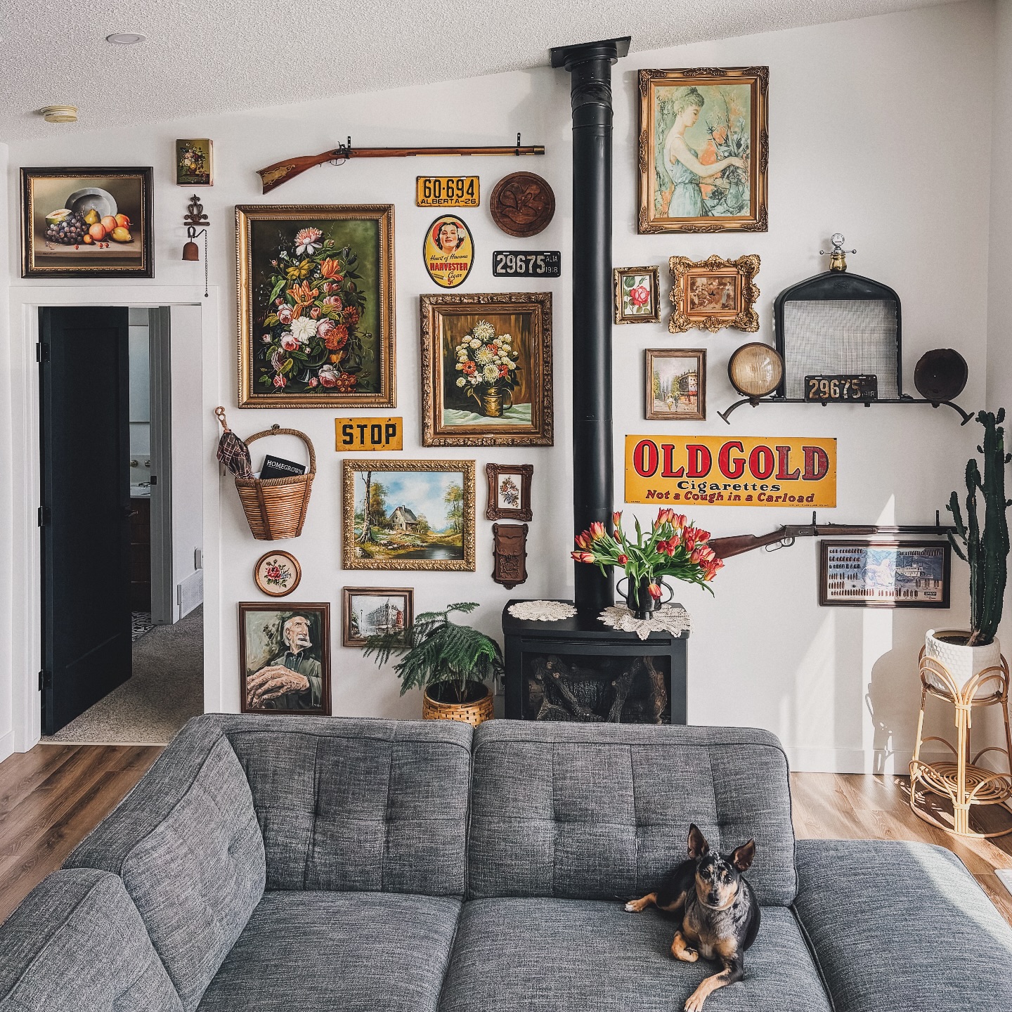 7. the Crimson Velvet Ribbon Gallery Wall with Vintage Brass Accents