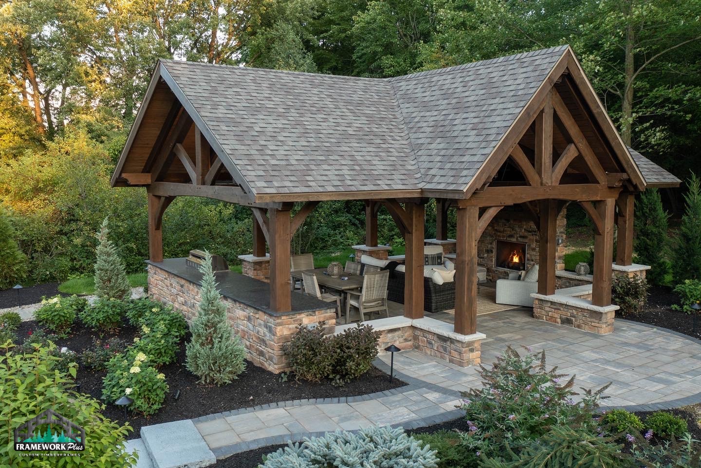 13. Moonlit Serenity: a Pavilion with a Pergola Roof and Lantern-lit Corners