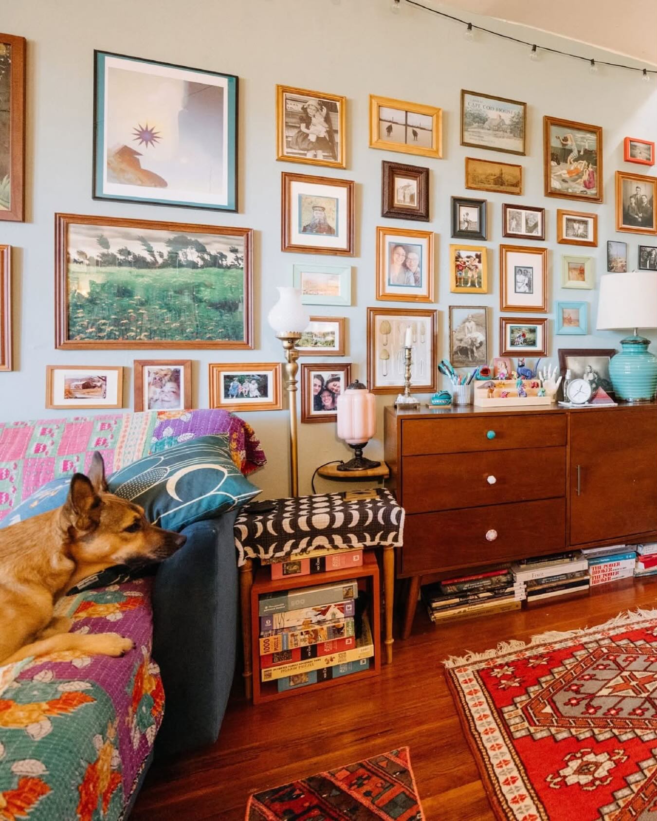 16. Vibrant Geometric Burst Over Vintage Maps with Quirky Figurines