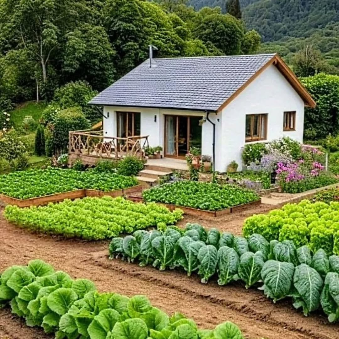 1. Verdant Rows Of Kale and Carrots with a Whimsical Wheelbarrow Accent