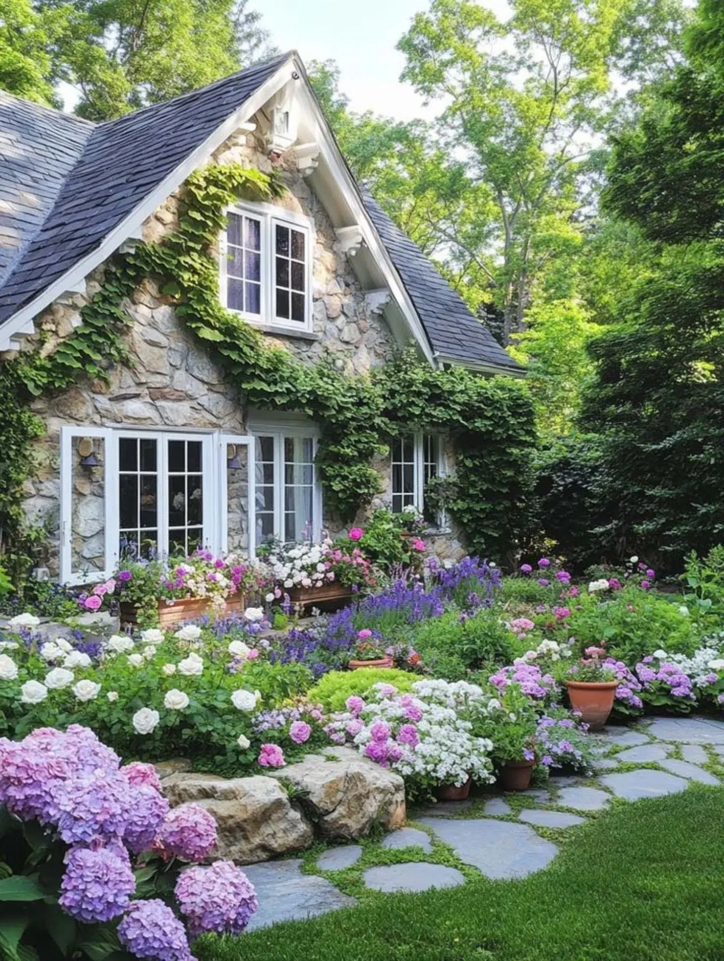 12. a Lattice Of Lavender and Roses Against Whitewashed Stone