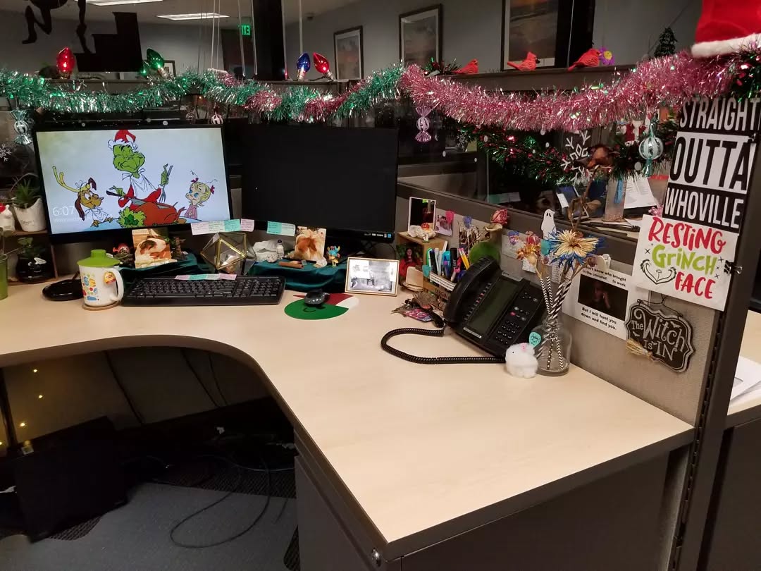 19. Neon Glow Cactus and Geometric Pen Holder on a Minimalist Desk