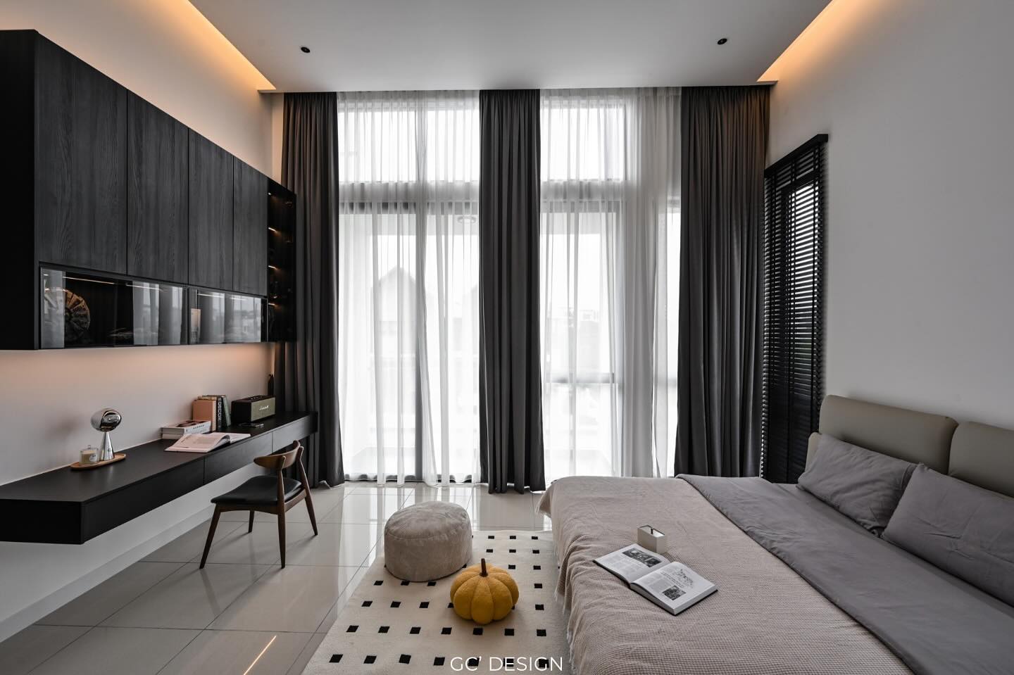 23. Moonlit Serenity: Silver Accents and Geometric Wall Art In a Minimalist Bedroom