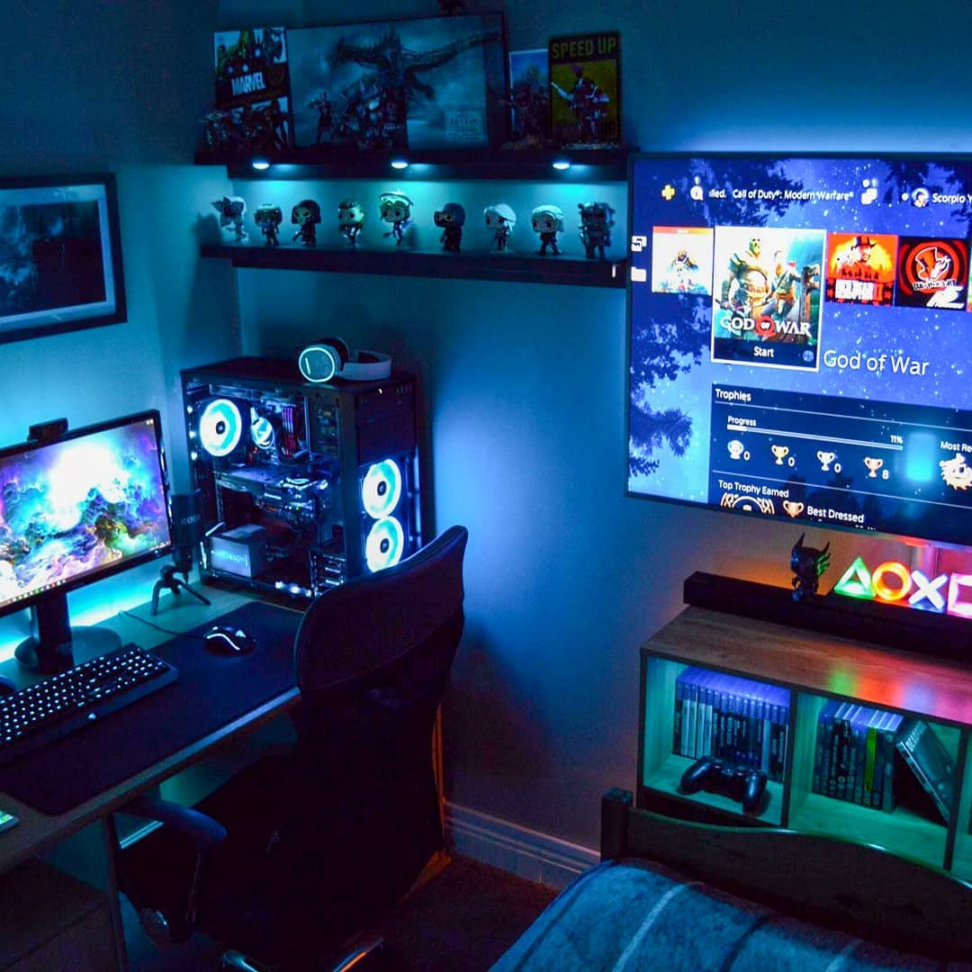 15. Neon Circuit Board Fusion: Led Strips and Gamer's Haven
