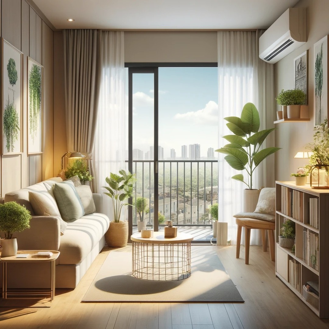 2. the Velvet Embrace: a Compact Sofa with Tufted Back and Gold Legs In a Cozy Nook