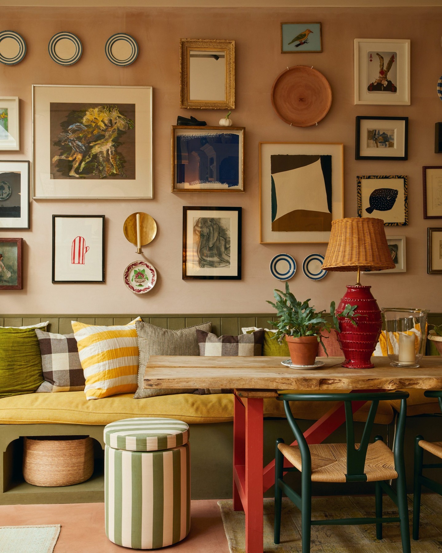 17. a Tapestry Of Teal and Terracotta Amidst Monochrome Frames