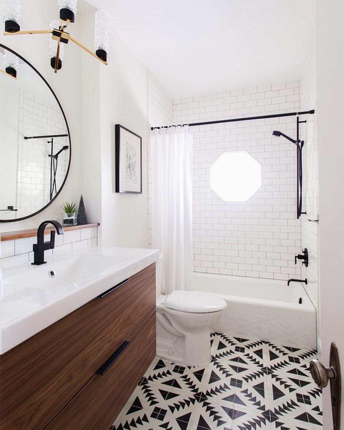13. the Mosaic Tile Accent Wall with Floating Shelves and Cactus Green