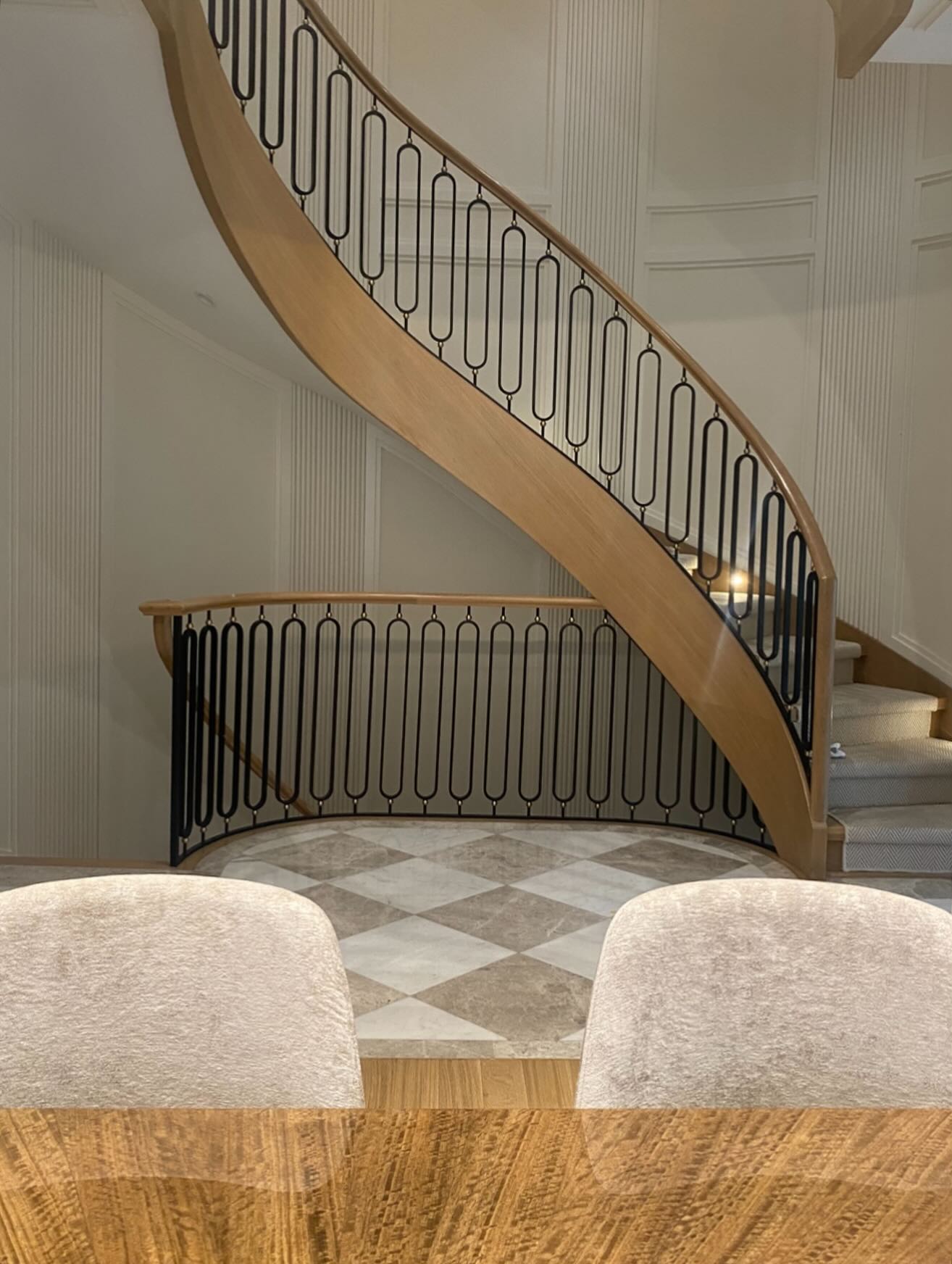 29. the Antique Grandfather Clock and Crimson Velvet Bench Foyer