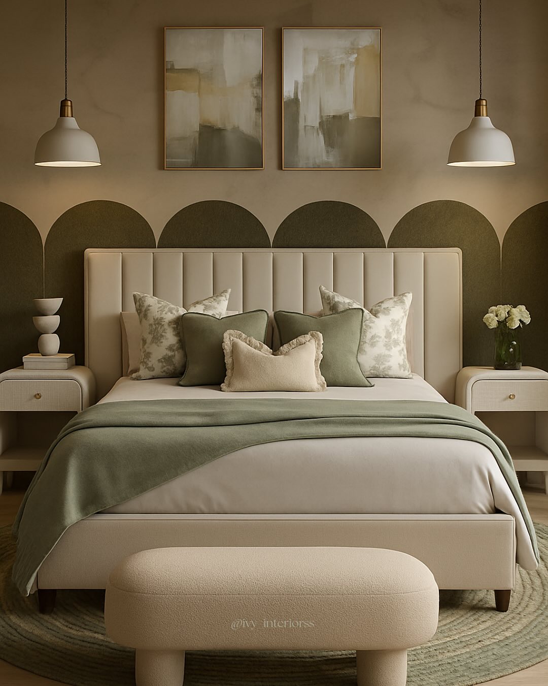 13. Sage Green Canopy Bed with Macrame Dreamcatcher Accents