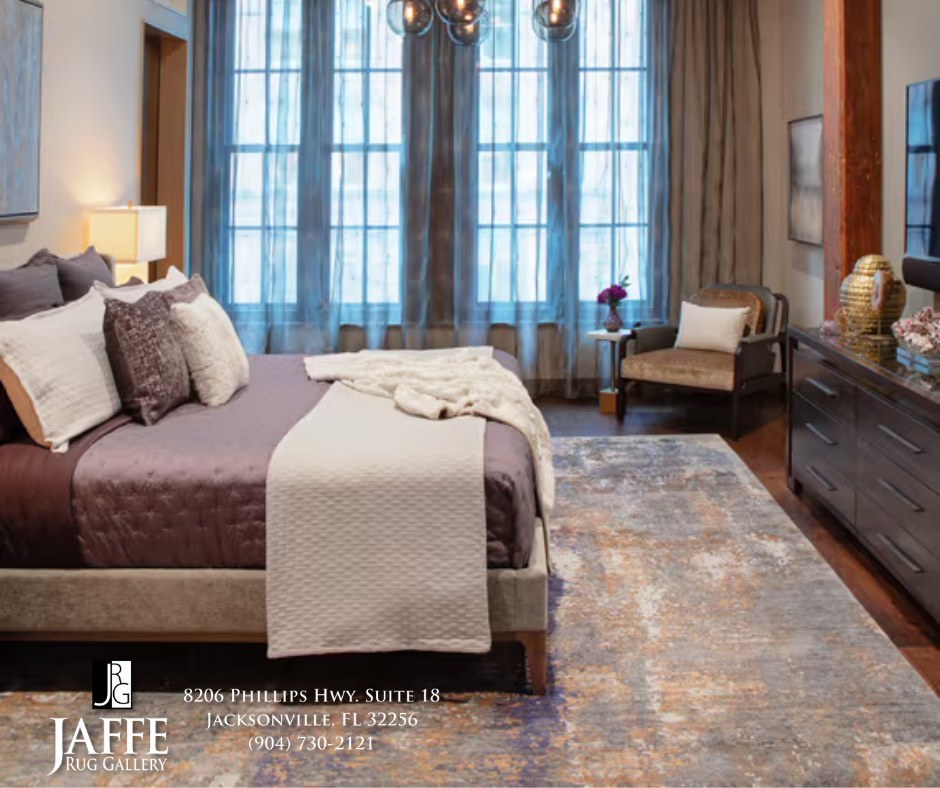 19. Moonlit Waves: a Bedroom Rug with Oceanic Curves and Starry Highlights