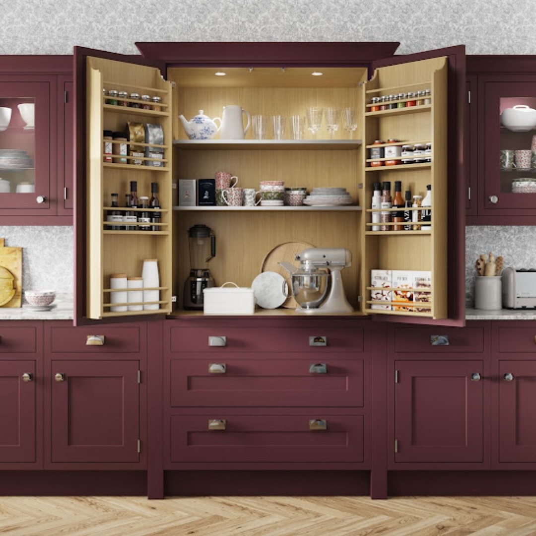 9. the Copper-clad Sliding Door with Geometric Shelf Pantry
