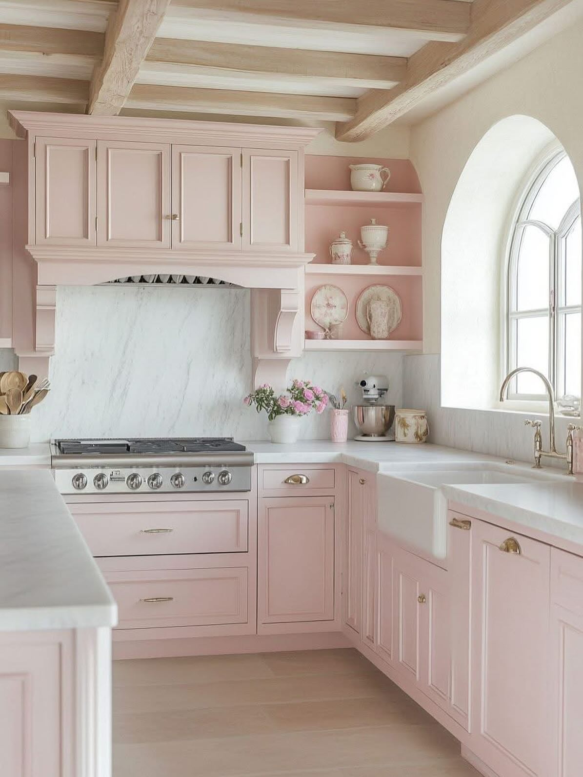 28. the Cerise Confectionery Kitchen with Mint Accents and Geometric Backsplash