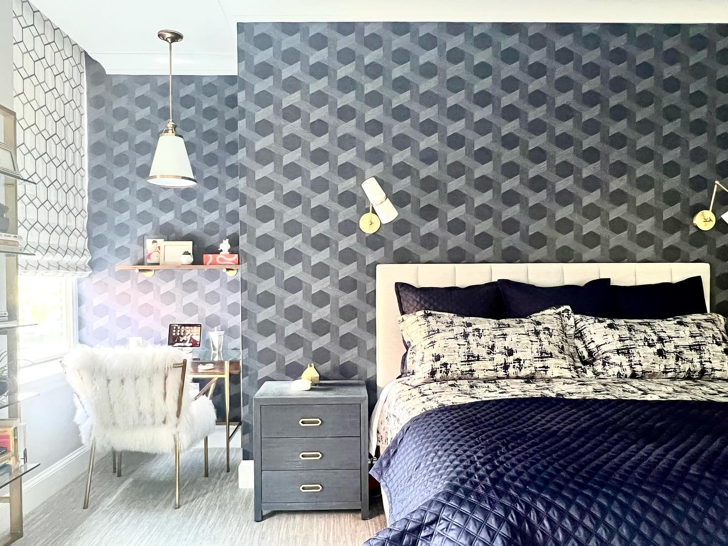 27. Sunlit Serenity: Geometric Panels and Warm Wooden Accents