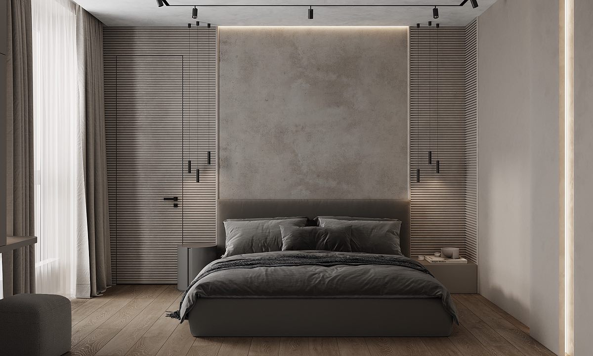 15. Moonlit Serenity: a Bedroom with a Floating Bed and Geometric Wall Art