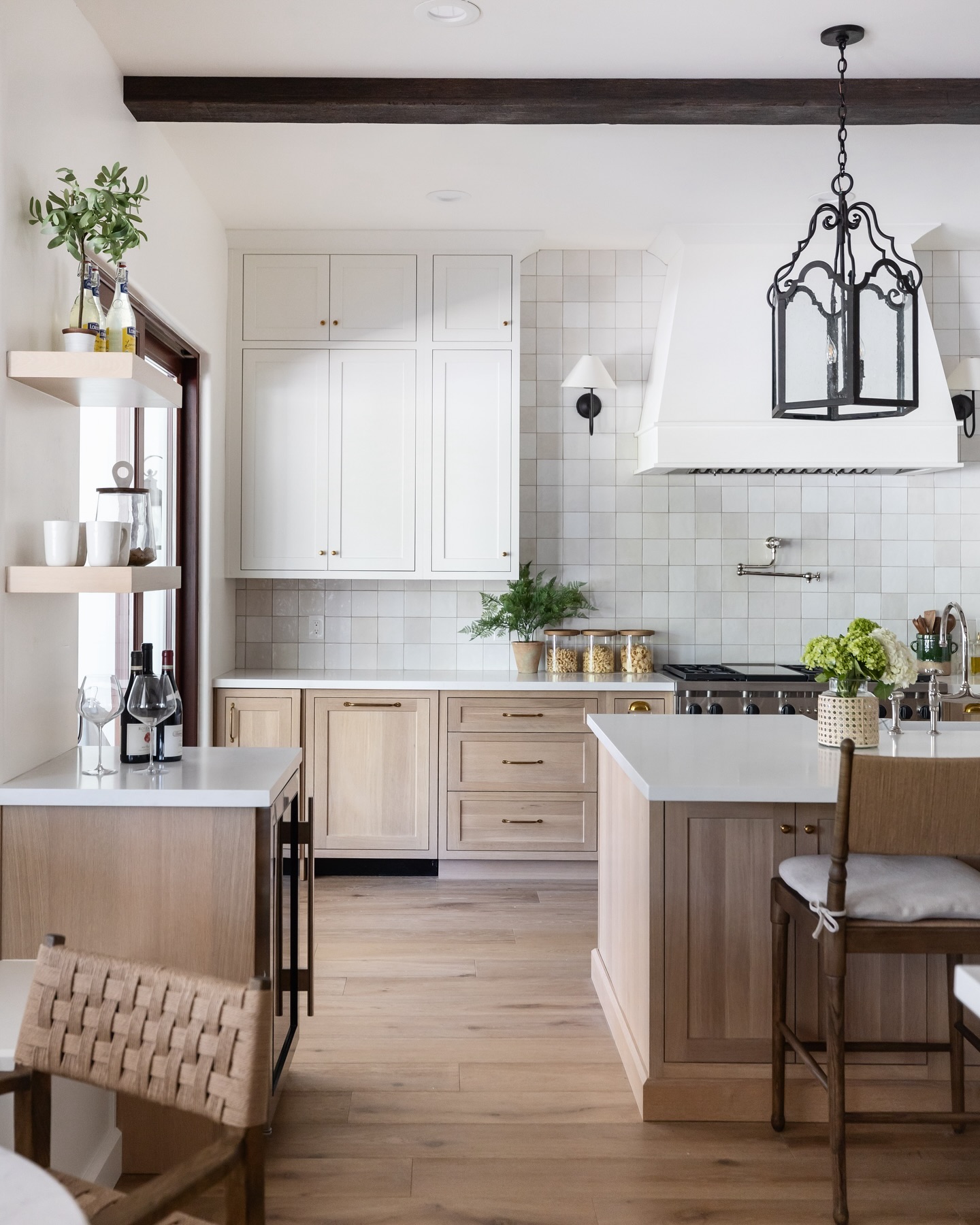 2. White Subway Tiles Meet Geometric Drama with Hexagonal Accents
