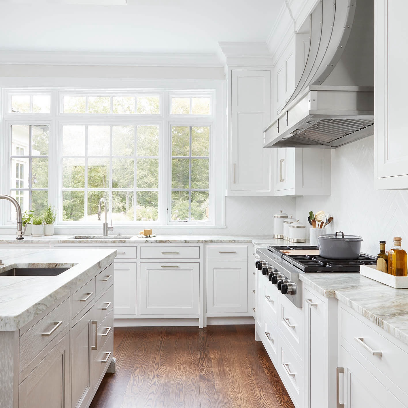 6. the Frosted Glass and Glossy White Tile Mosaic Backsplash with a Hint Of Copper